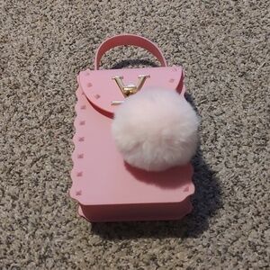 Pink Designer Mini Bag with Pom Pom